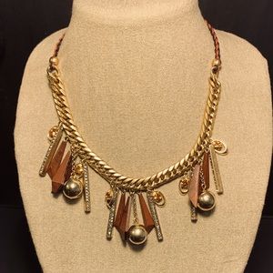 J.Crew Rope Necklace w/Gold Chain & Wood/Crystals